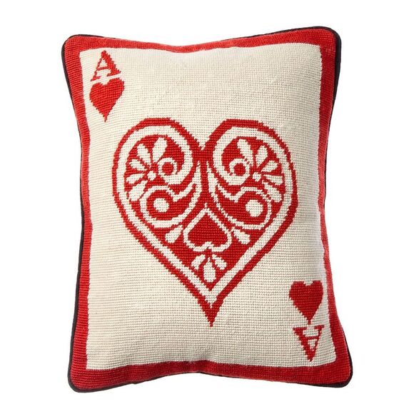 Jonathan Adler Us Kit Dealer's Choice Ace Of Hearts Needlepoint Pillow Red